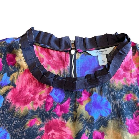 Liz Claiborne silk blend floral ruffle neck sleeveless blouse 1X - Picture 2 of 11